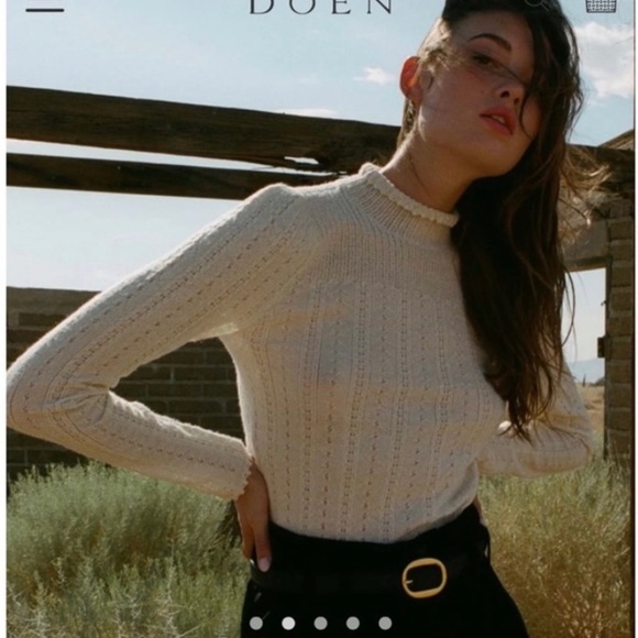 Doen Alpaca and silk mock neck lightweight cream sweater top - Picture 3 of 14